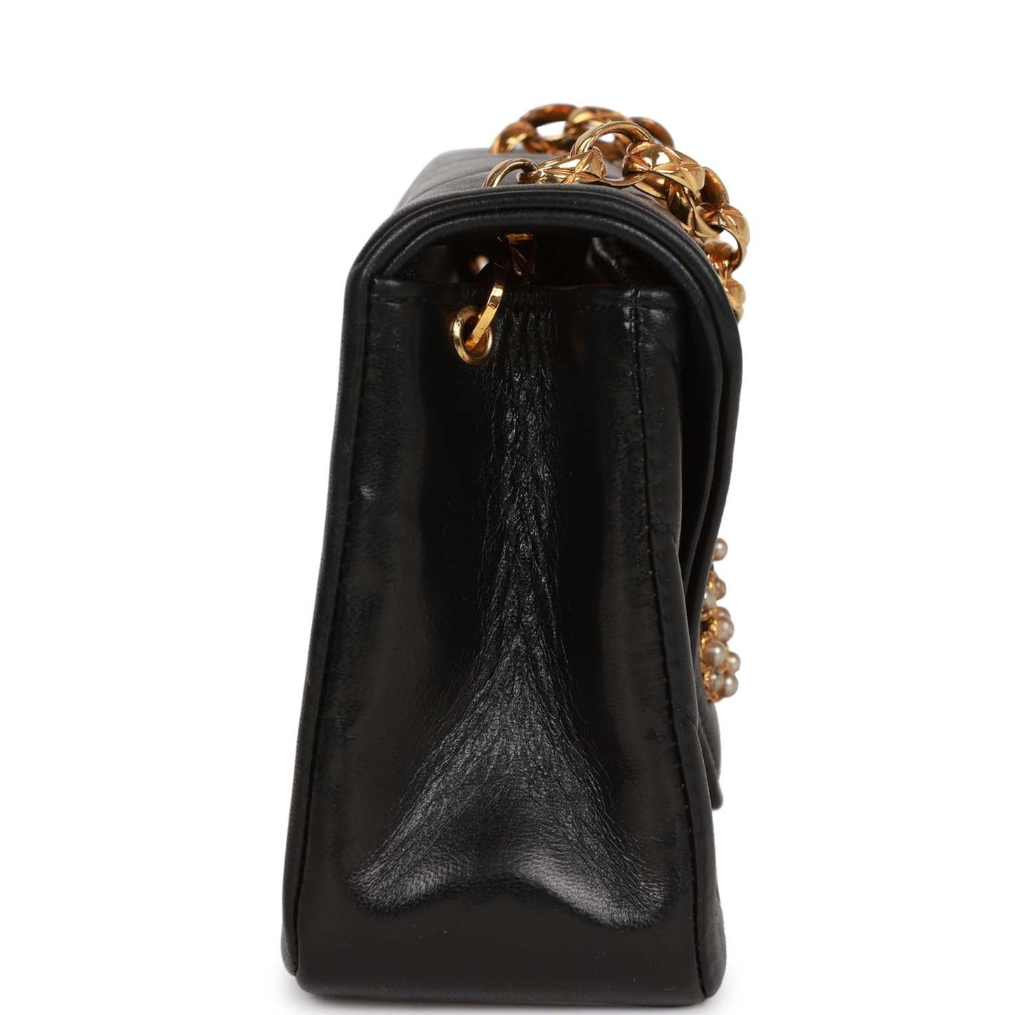Chanel Vintage Faux Pearl Coco Bijou Mini Flap Bag Black Lambskin Gold Hardware