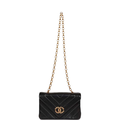 Chanel Vintage Faux Pearl Coco Bijou Mini Flap Bag Black Lambskin Gold Hardware