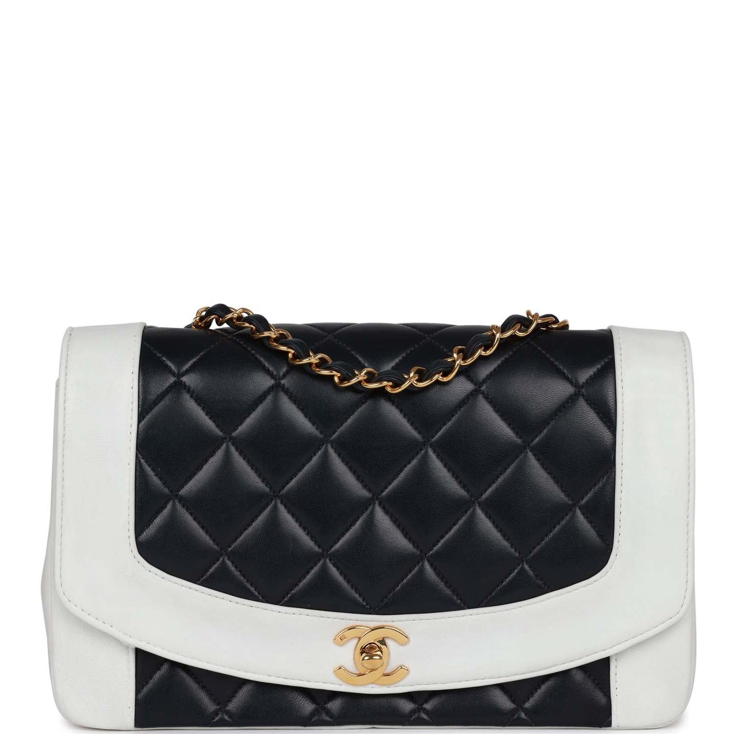 Chanel Vintage Small Diana Flap Bag White and Navy Lambskin Gold Hardware