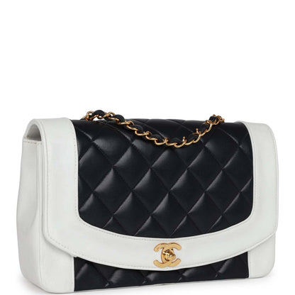 Chanel Vintage Small Diana Flap Bag White and Navy Lambskin Gold Hardware