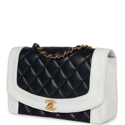 Chanel Vintage Small Diana Flap Bag White and Navy Lambskin Gold Hardware