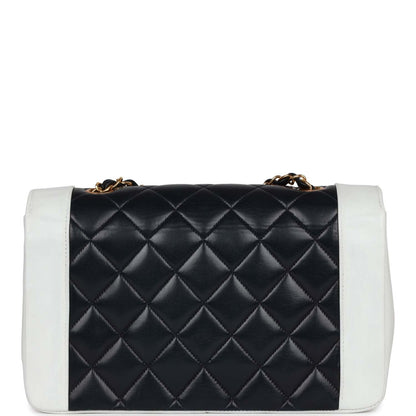 Chanel Vintage Small Diana Flap Bag White and Navy Lambskin Gold Hardware