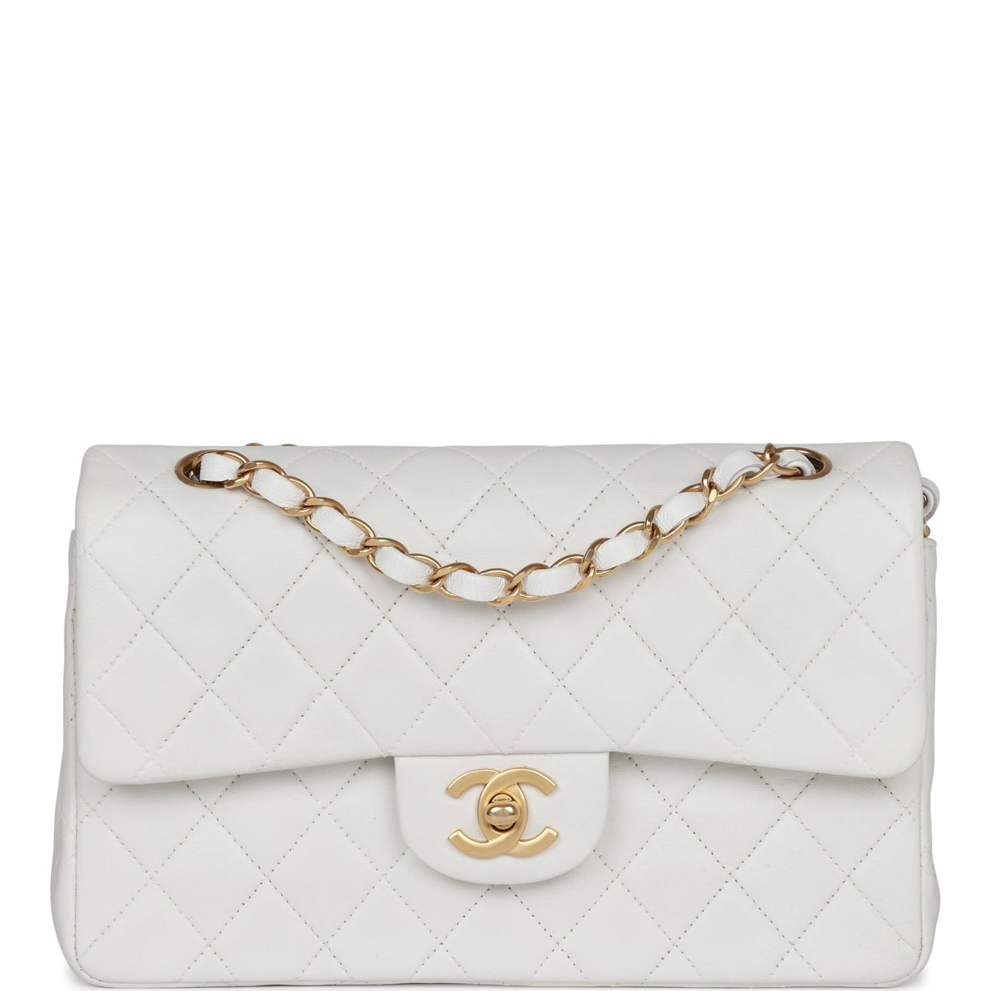Chanel Vintage Small Classic Double Flap White Lambskin Gold Hardware