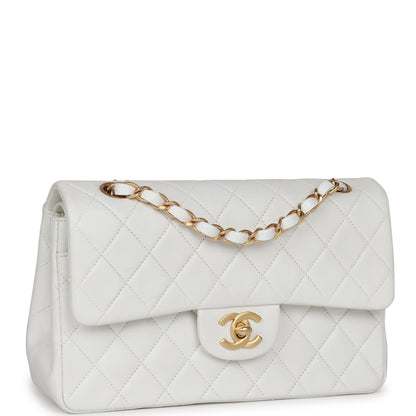 Chanel Vintage Small Classic Double Flap White Lambskin Gold Hardware