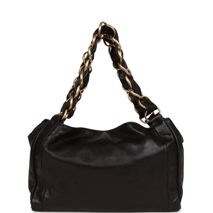 Chanel Vintage "Olsen" Hobo Shoulder Bag Black Lambskin Brushed Gold Hardware