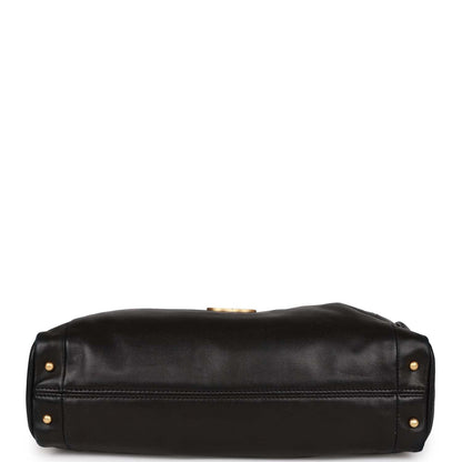 Chanel Vintage "Olsen" Hobo Shoulder Bag Black Lambskin Brushed Gold Hardware