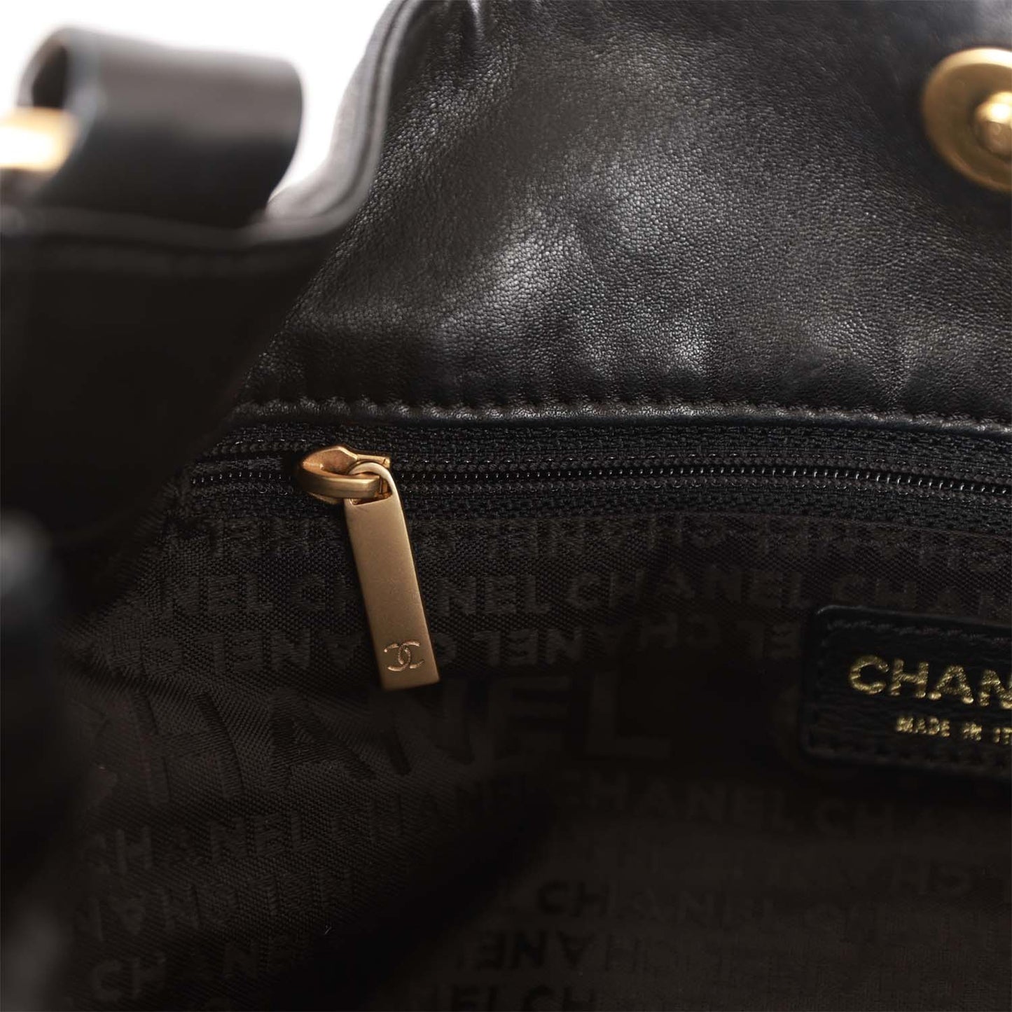 Chanel Vintage "Olsen" Hobo Shoulder Bag Black Lambskin Brushed Gold Hardware