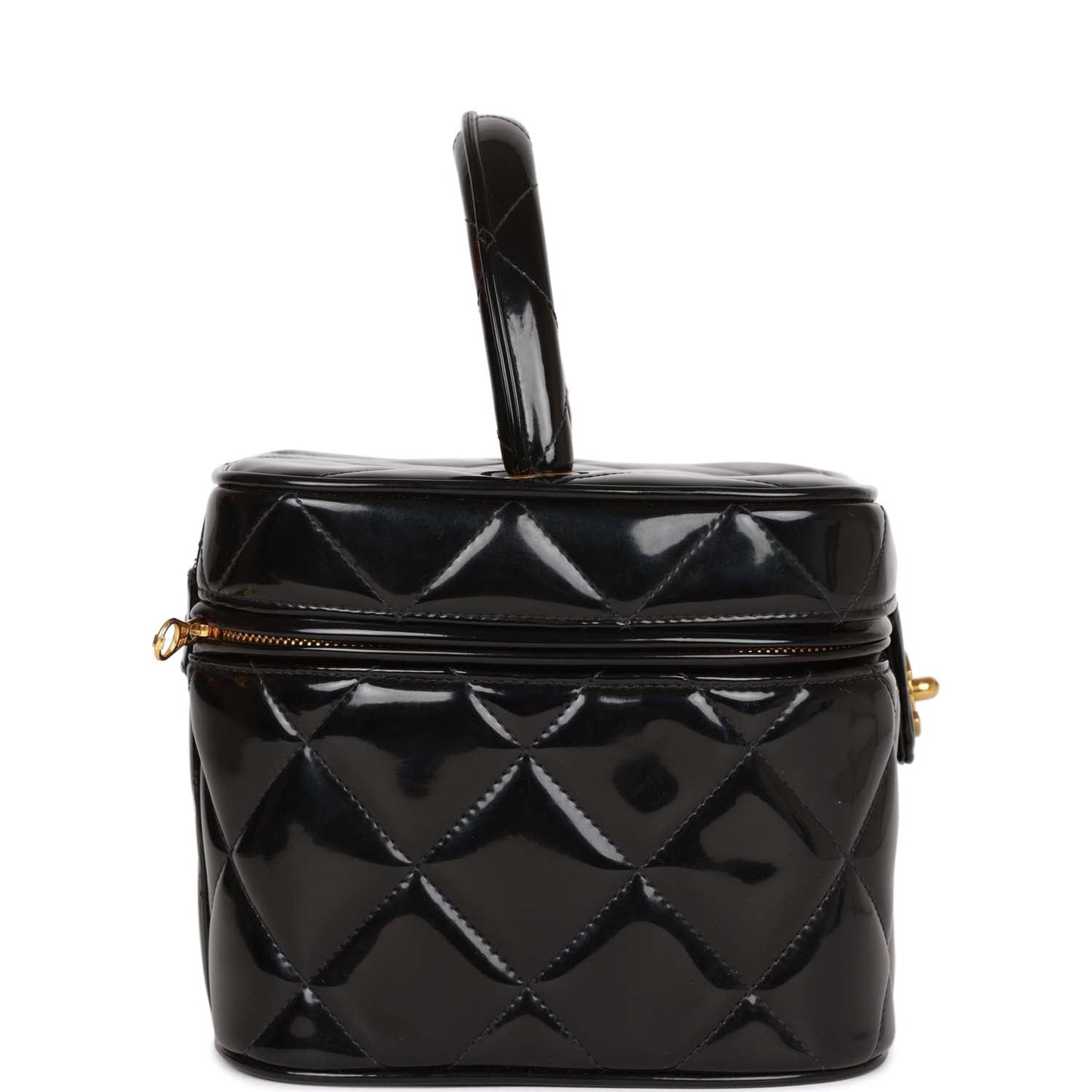 Chanel Vintage Vanity Heart Mirror Bag Black Patent Gold Hardware
