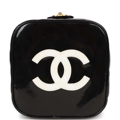 Chanel Vintage Vanity Heart Mirror Bag Black Patent Gold Hardware