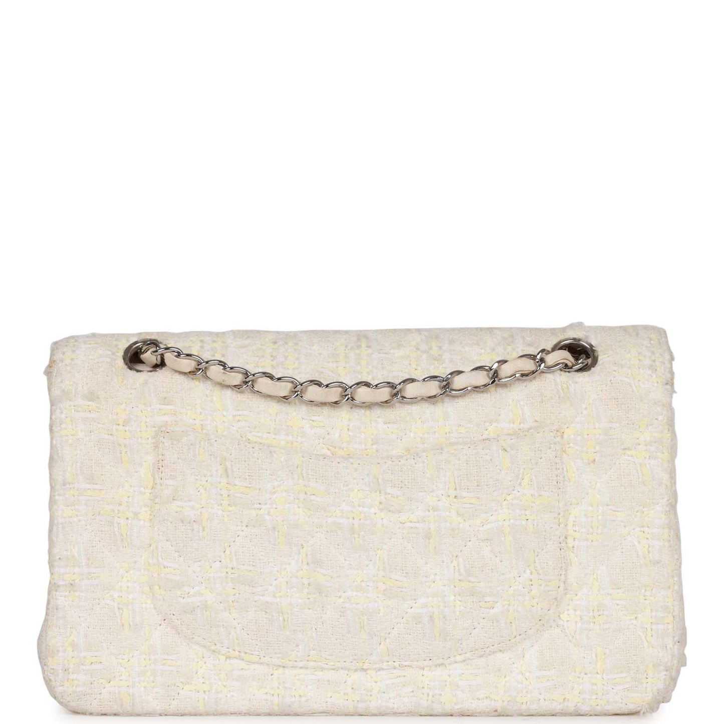 Chanel Vintage Medium Double Flap Bag White Tweed Silver Hardware