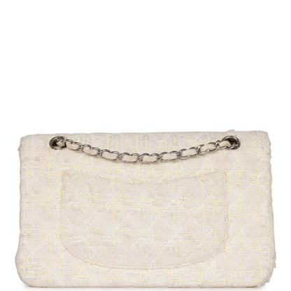 Chanel Vintage Medium Double Flap Bag White Tweed Silver Hardware