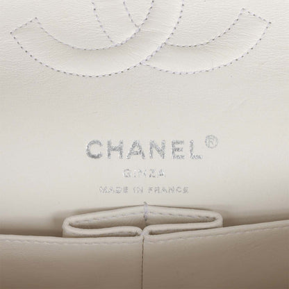 Chanel Vintage Medium Double Flap Bag White Tweed Silver Hardware