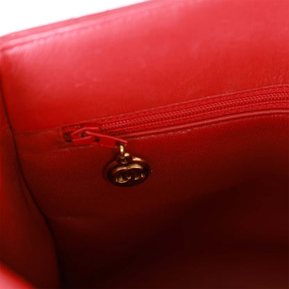 Chanel Vintage Mini Chain Tote Bag Red Lambskin Gold Hardware