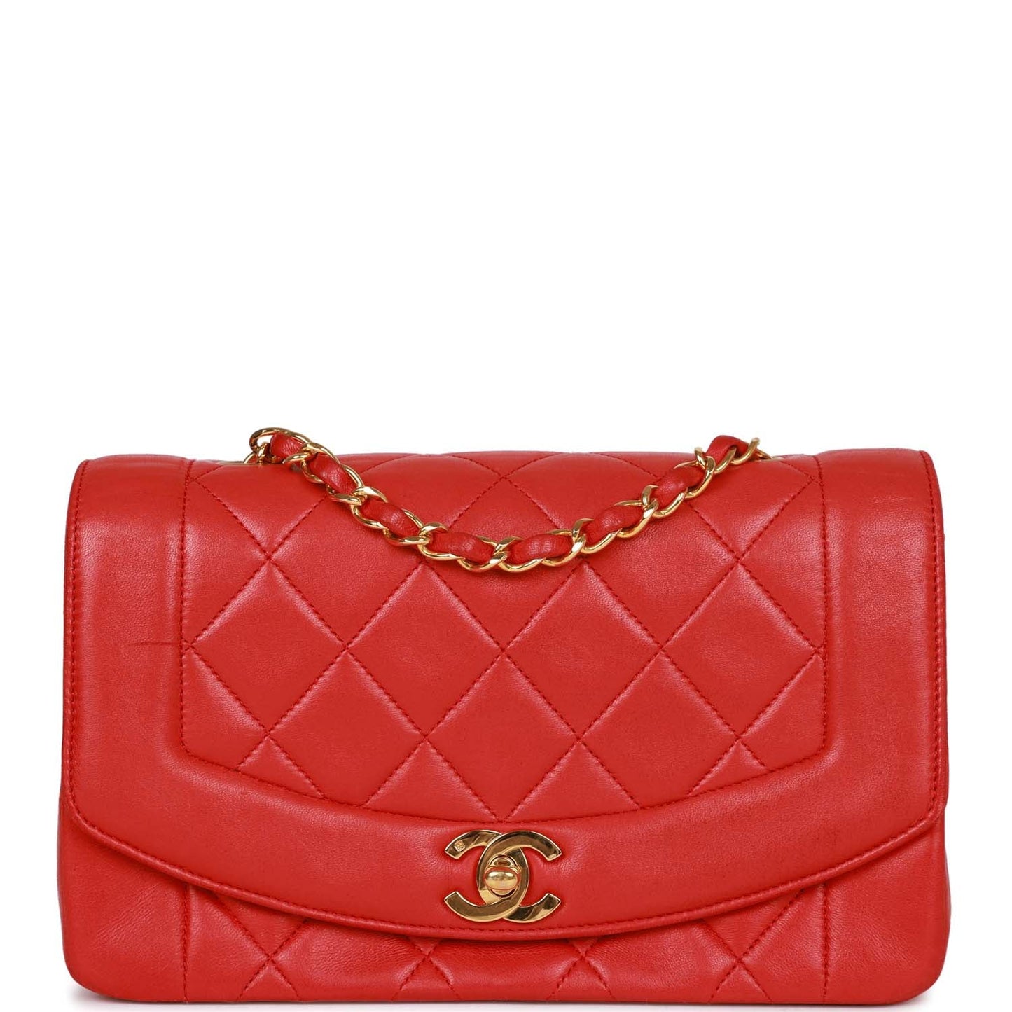 Chanel Vintage Small Diana Flap Bag Red Lambskin Gold Hardware