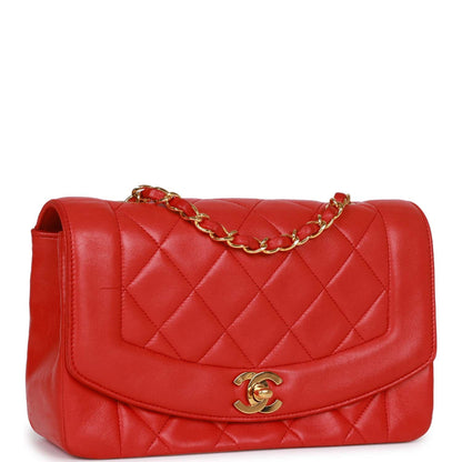 Chanel Vintage Small Diana Flap Bag Red Lambskin Gold Hardware