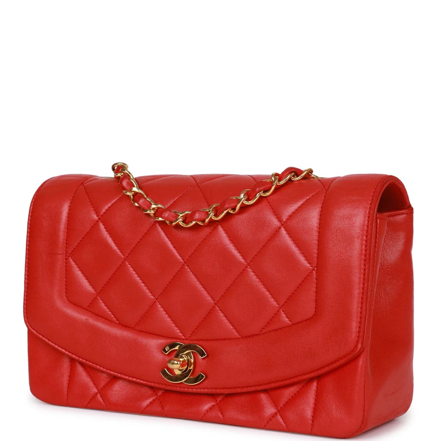 Chanel Vintage Small Diana Flap Bag Red Lambskin Gold Hardware