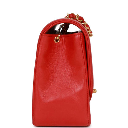 Chanel Vintage Small Diana Flap Bag Red Lambskin Gold Hardware