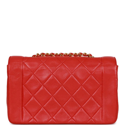 Chanel Vintage Small Diana Flap Bag Red Lambskin Gold Hardware