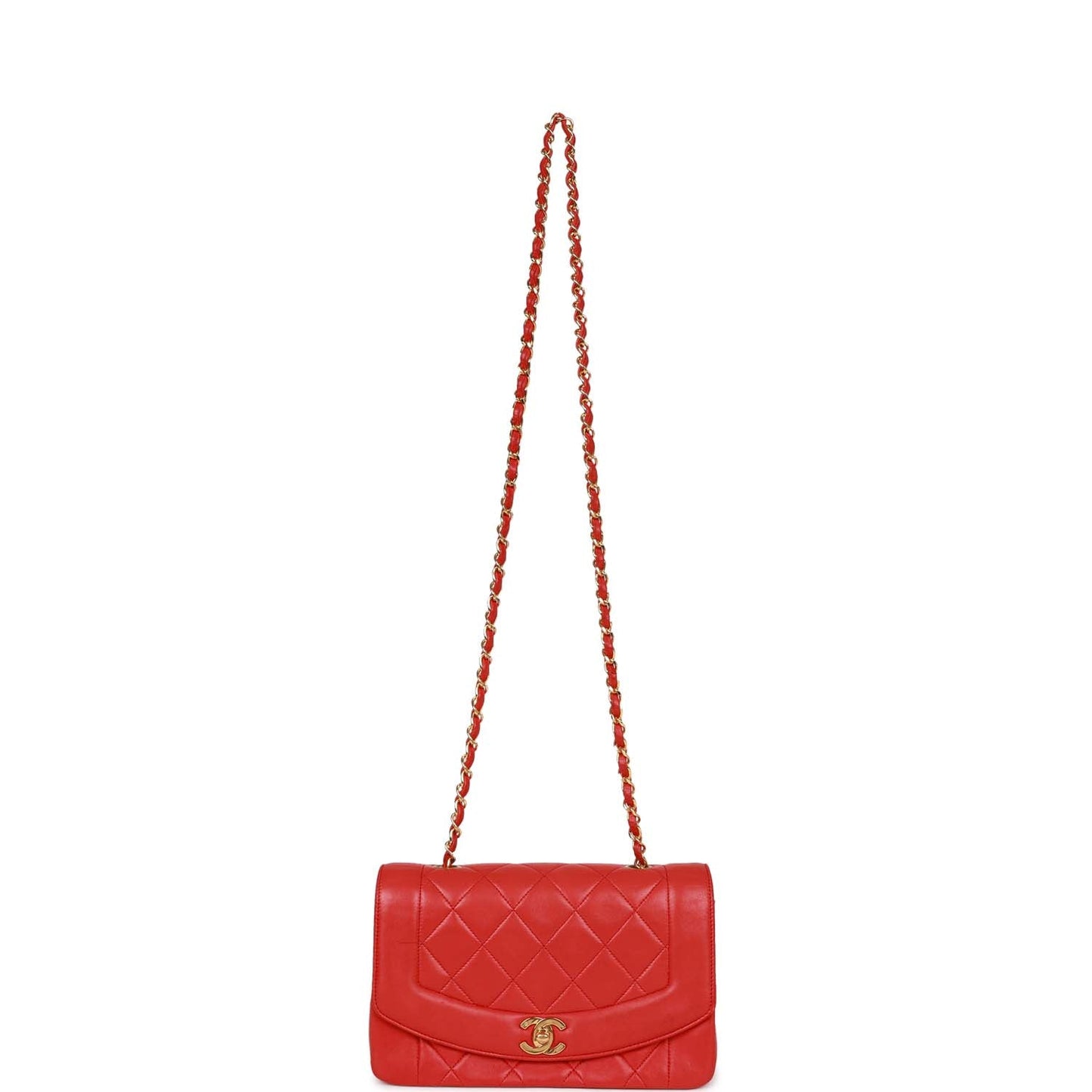 Chanel Vintage Small Diana Flap Bag Red Lambskin Gold Hardware
