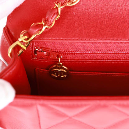 Chanel Vintage Small Diana Flap Bag Red Lambskin Gold Hardware