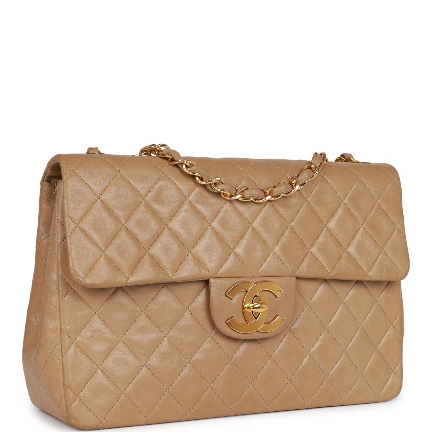 Chanel Vintage XL Maxi Flap Bag Beige Lambskin Gold Hardware