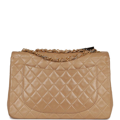 Chanel Vintage XL Maxi Flap Bag Beige Lambskin Gold Hardware
