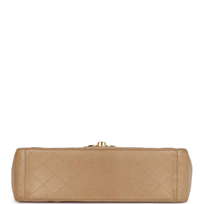 Chanel Vintage XL Maxi Flap Bag Beige Lambskin Gold Hardware