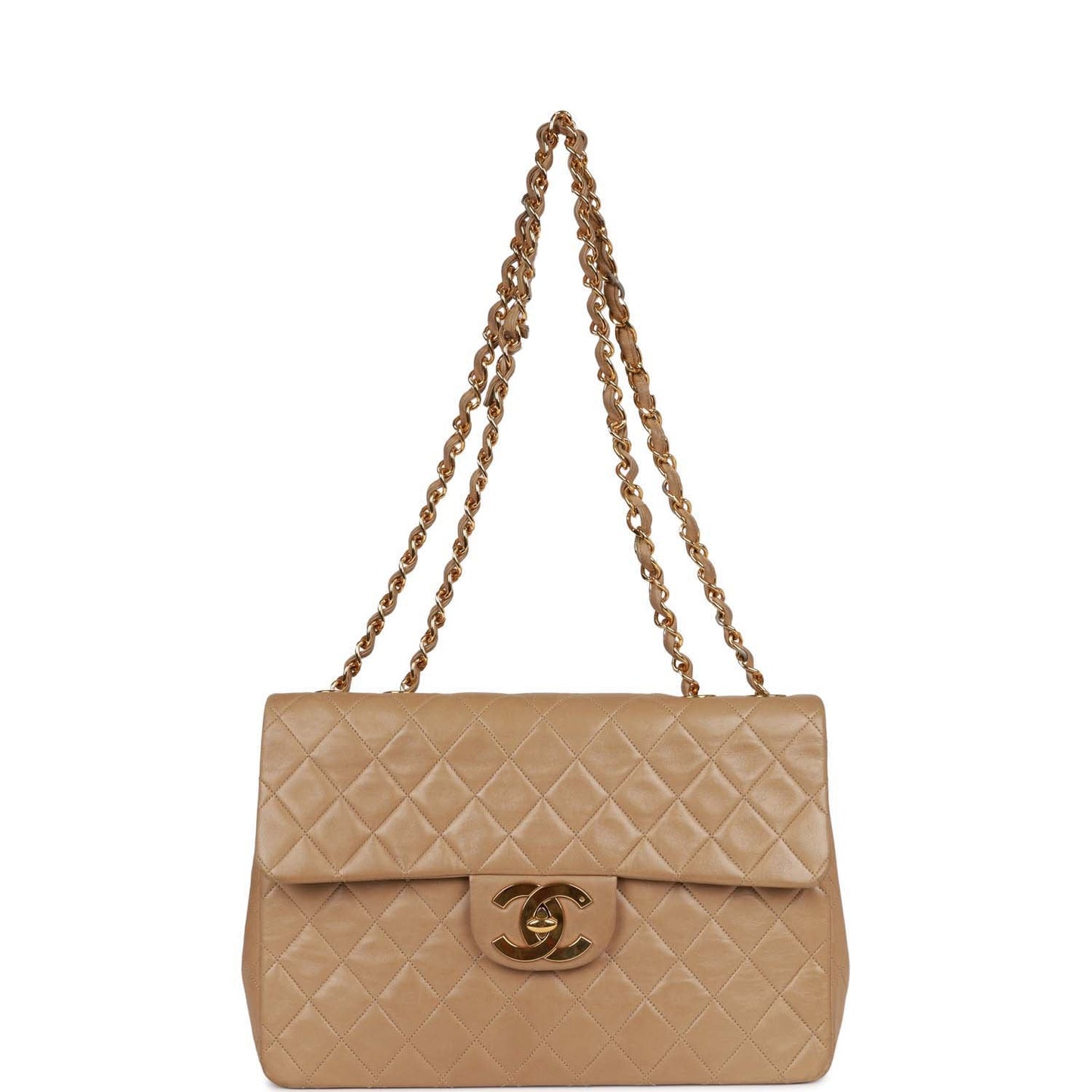 Chanel Vintage XL Maxi Flap Bag Beige Lambskin Gold Hardware