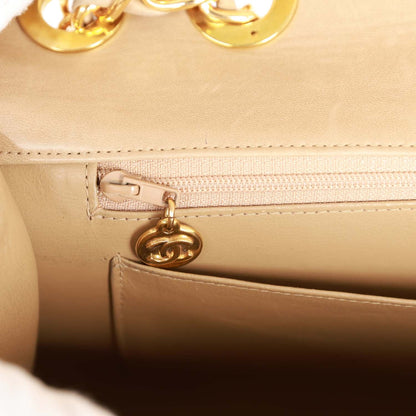 Chanel Vintage XL Maxi Flap Bag Beige Lambskin Gold Hardware