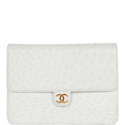 Chanel Vintage Single Flap Bag White Ostrich Gold Hardware
