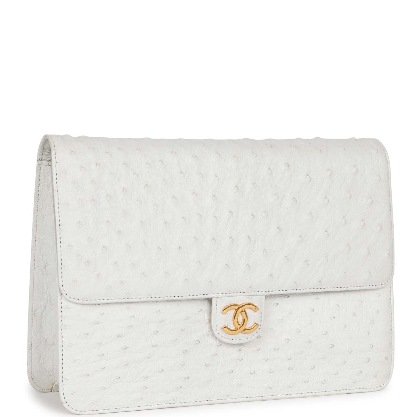Chanel Vintage Single Flap Bag White Ostrich Gold Hardware
