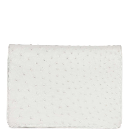 Chanel Vintage Single Flap Bag White Ostrich Gold Hardware