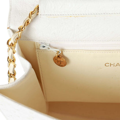 Chanel Vintage Single Flap Bag White Ostrich Gold Hardware