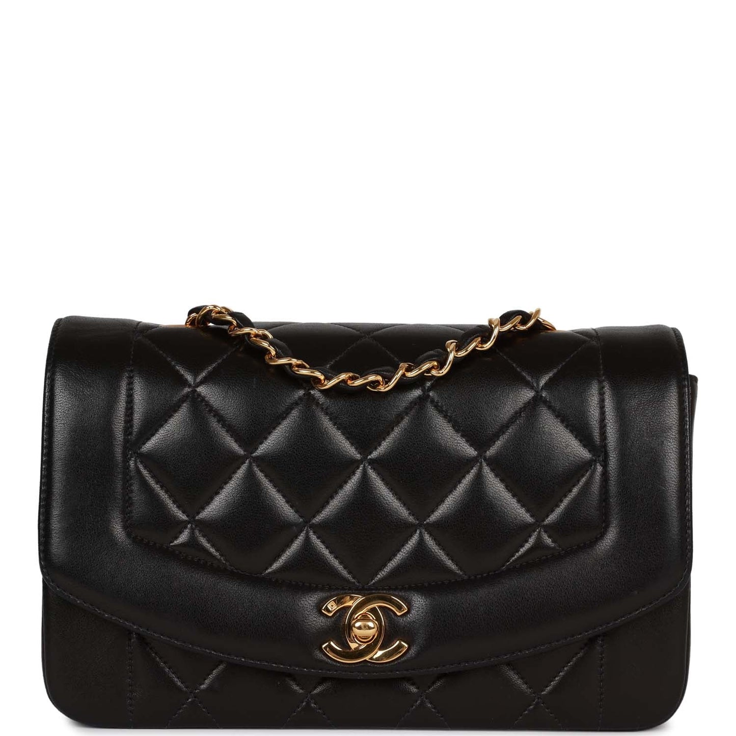 Chanel Vintage Small Diana Flap Bag Black Lambskin Gold Hardware