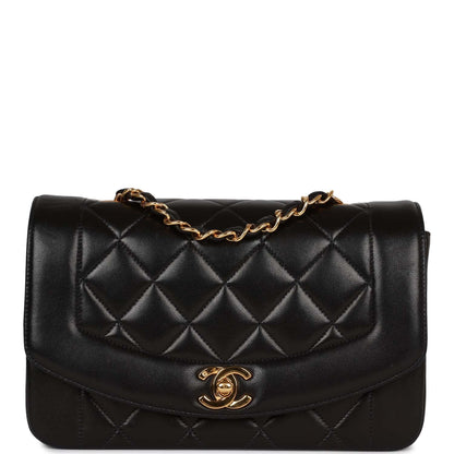 Chanel Vintage Small Diana Flap Bag Black Lambskin Gold Hardware