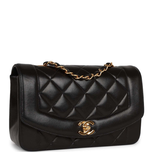 Chanel Vintage Small Diana Flap Bag Black Lambskin Gold Hardware