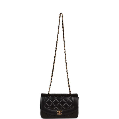 Chanel Vintage Small Diana Flap Bag Black Lambskin Gold Hardware