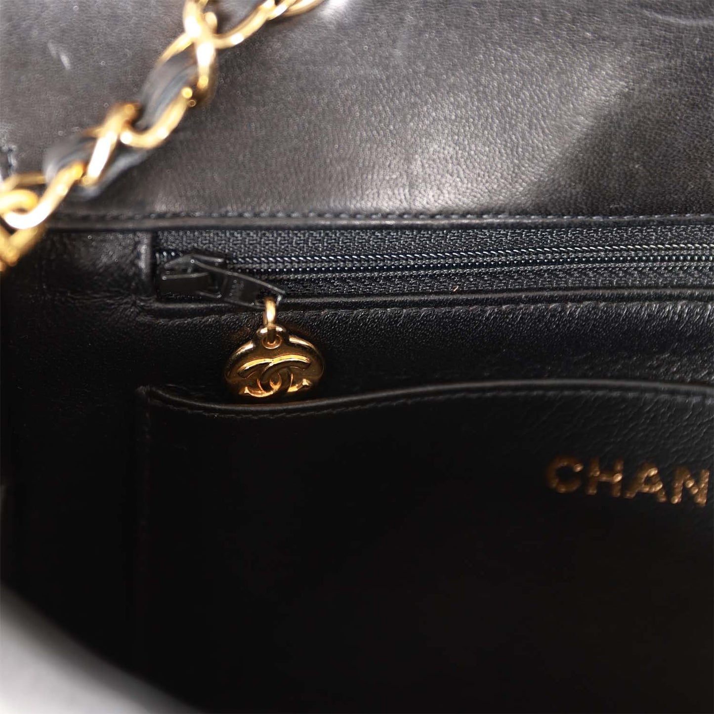 Chanel Vintage Small Diana Flap Bag Black Lambskin Gold Hardware
