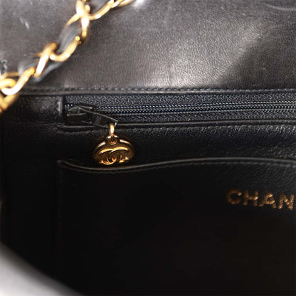 Chanel Vintage Small Diana Flap Bag Black Lambskin Gold Hardware
