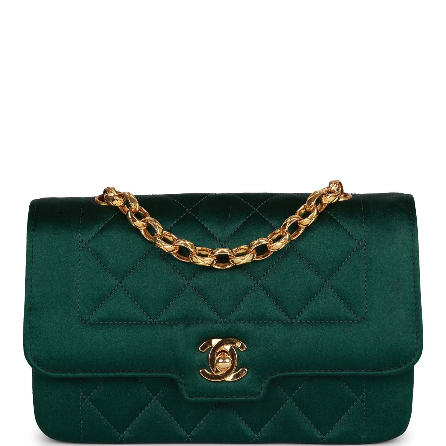 Chanel Vintage Mini Flap Bag Green Satin Gold Hardware
