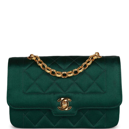 Chanel Vintage Mini Flap Bag Green Satin Gold Hardware