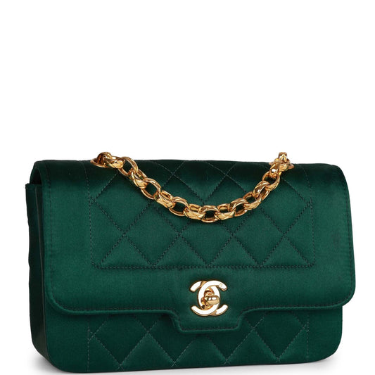Chanel Vintage Mini Flap Bag Green Satin Gold Hardware