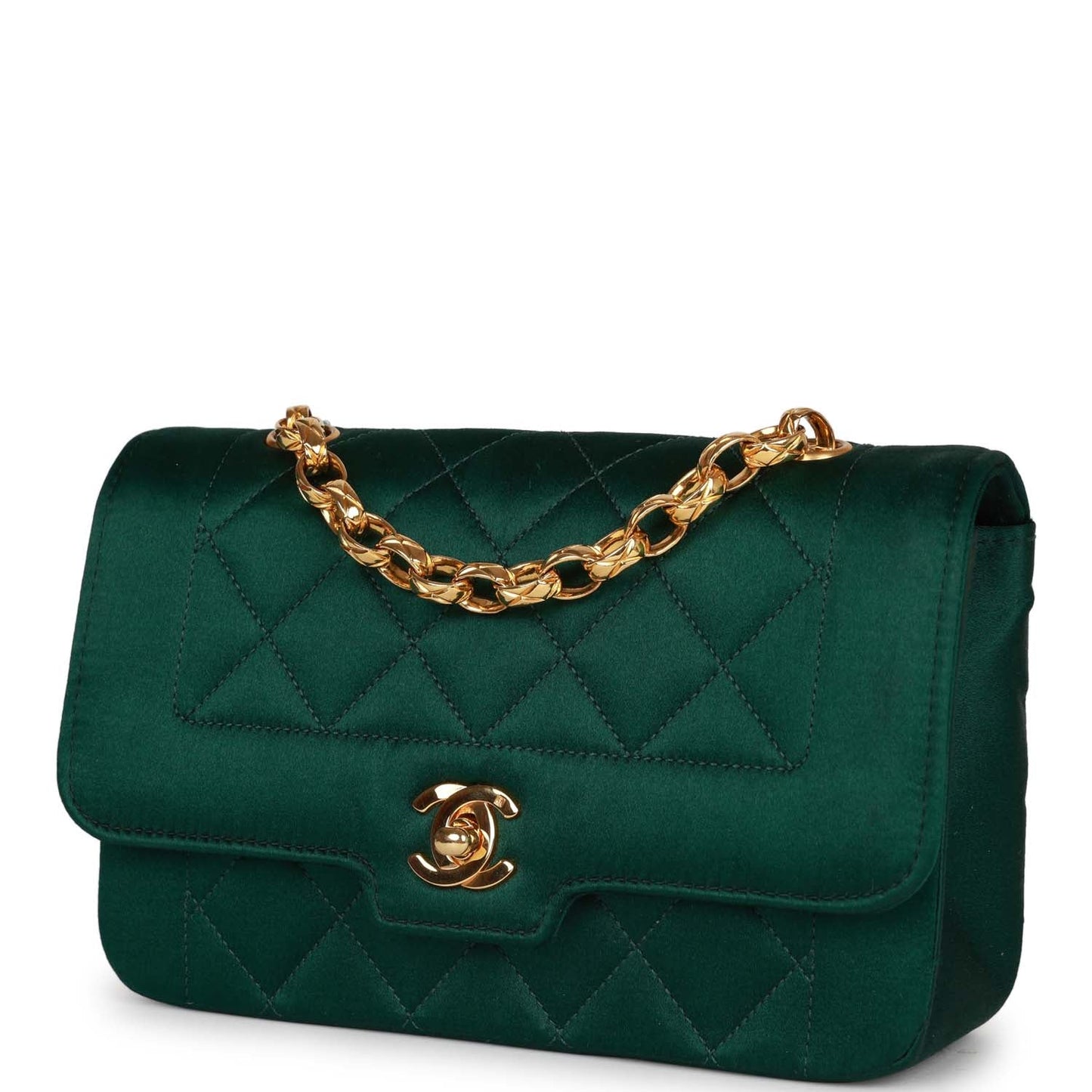 Chanel Vintage Mini Flap Bag Green Satin Gold Hardware