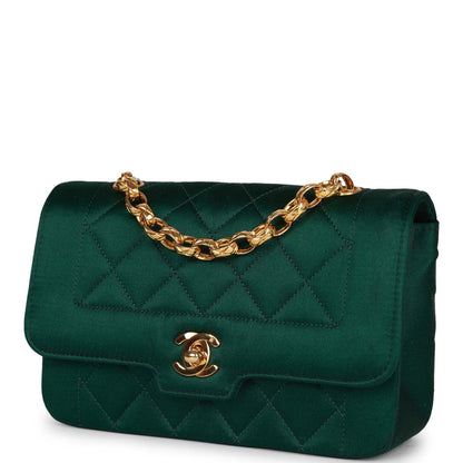Chanel Vintage Mini Flap Bag Green Satin Gold Hardware