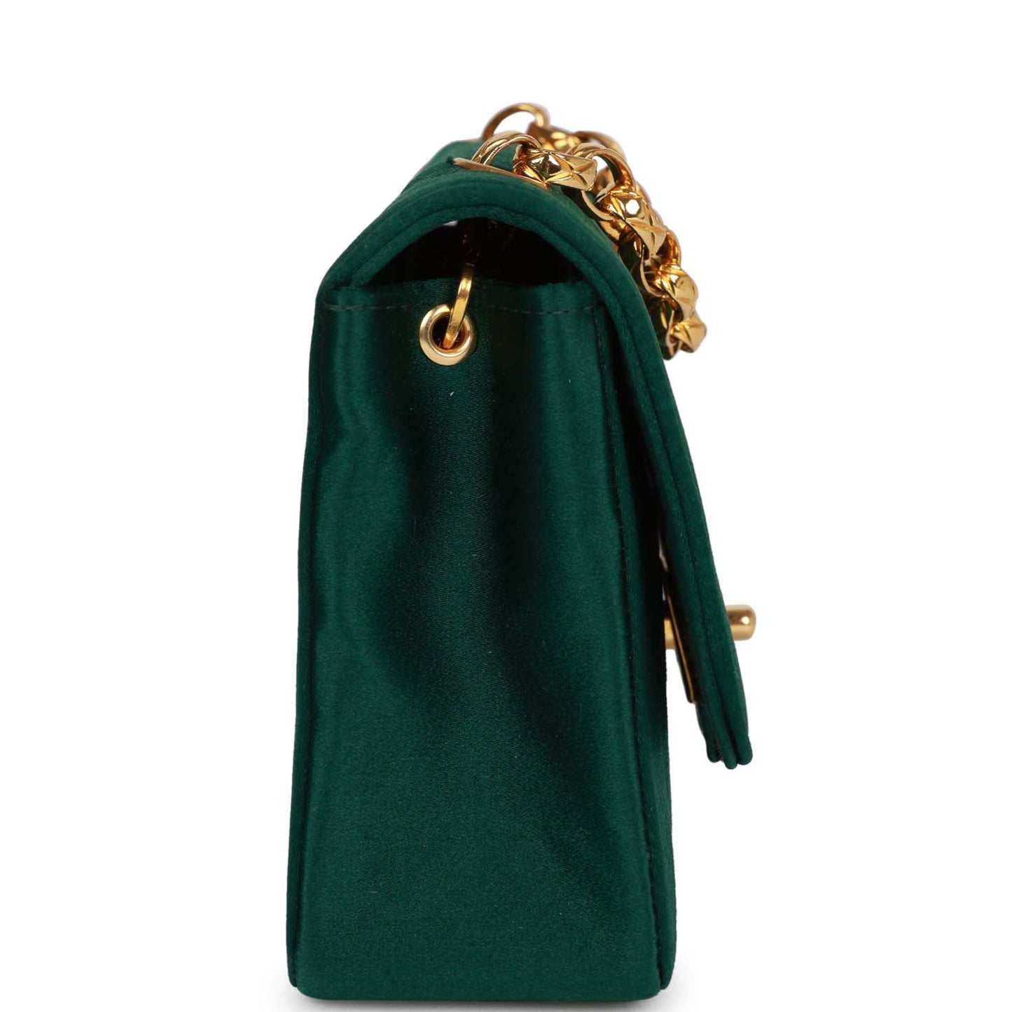 Chanel Vintage Mini Flap Bag Green Satin Gold Hardware