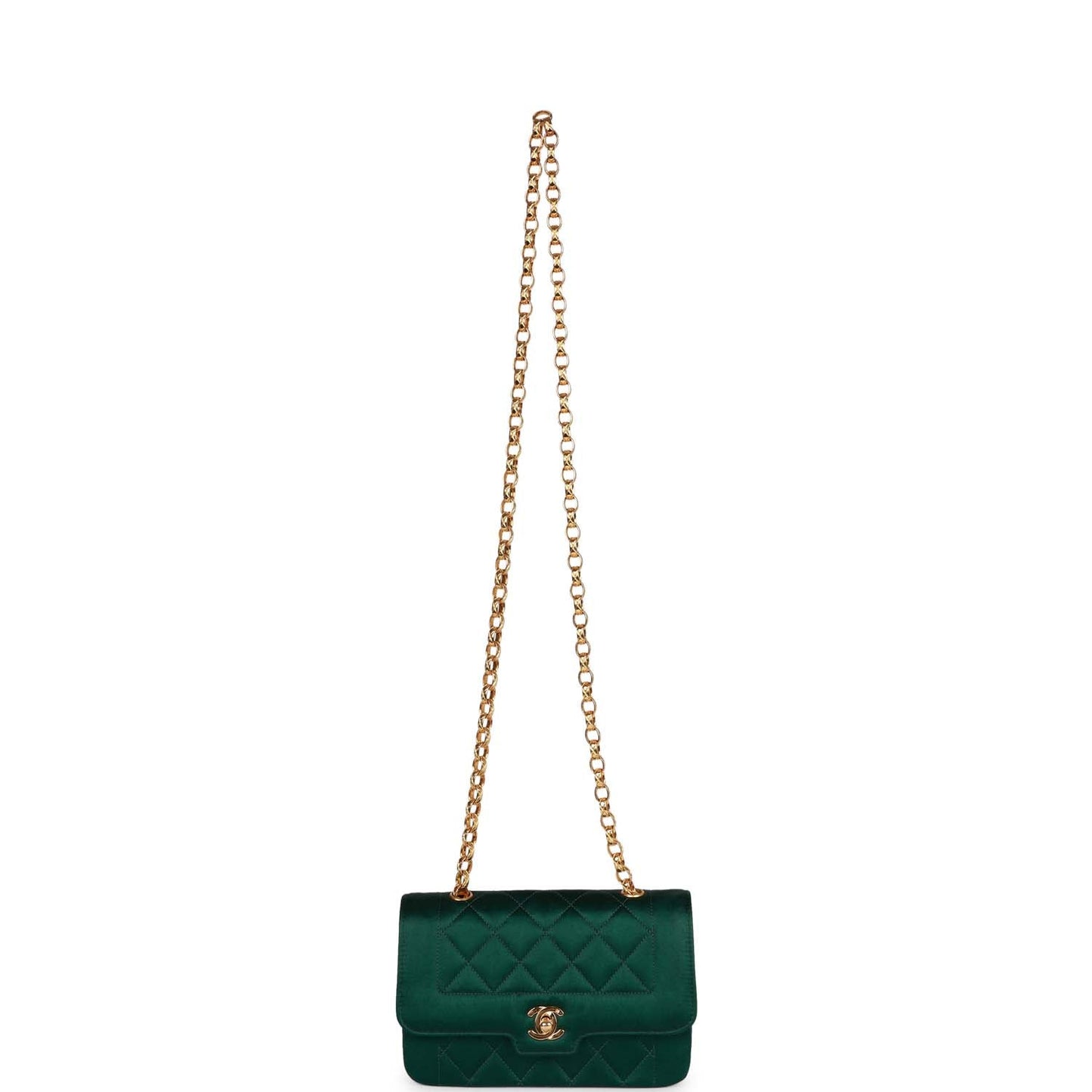 Chanel Vintage Mini Flap Bag Green Satin Gold Hardware