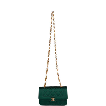 Chanel Vintage Mini Flap Bag Green Satin Gold Hardware