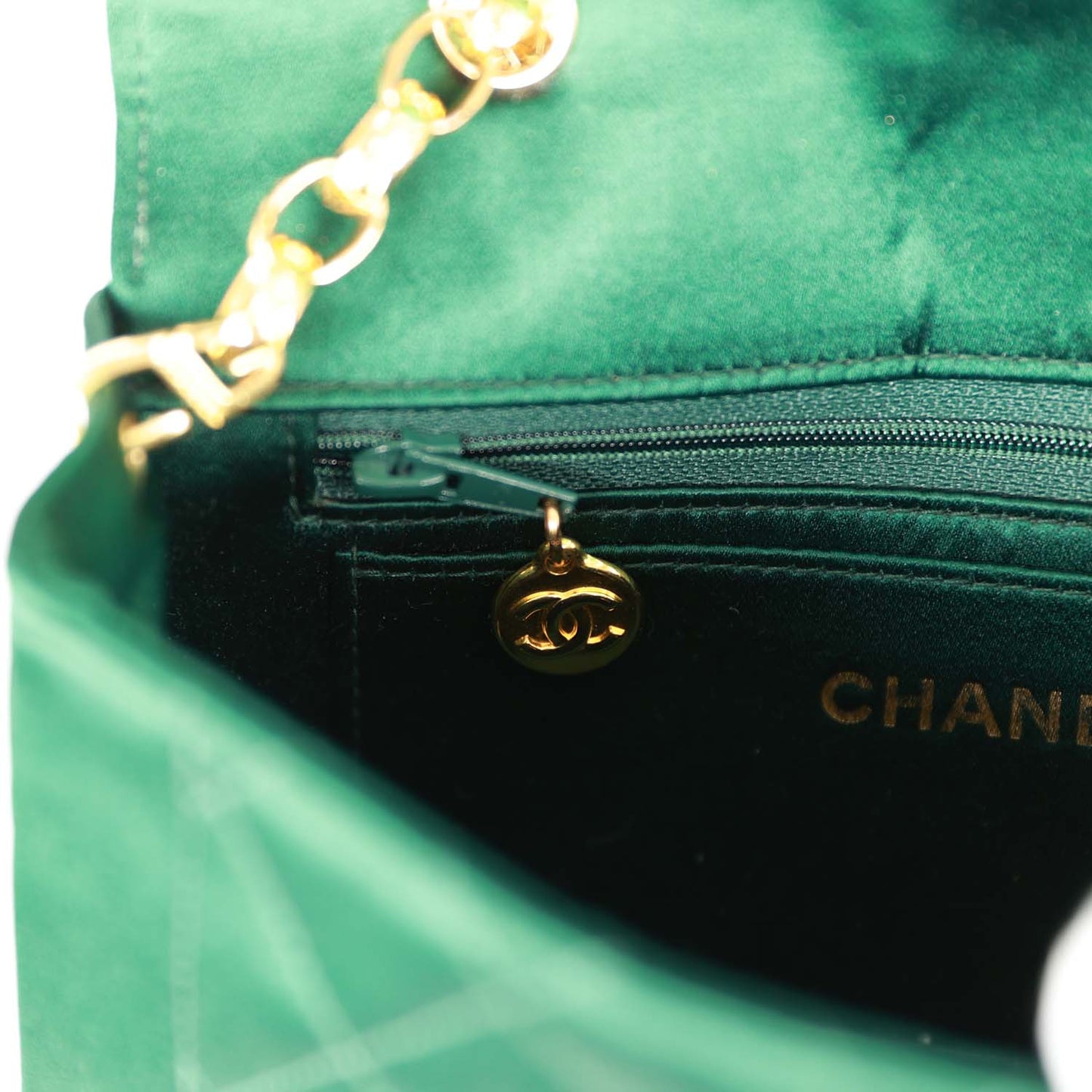 Chanel Vintage Mini Flap Bag Green Satin Gold Hardware