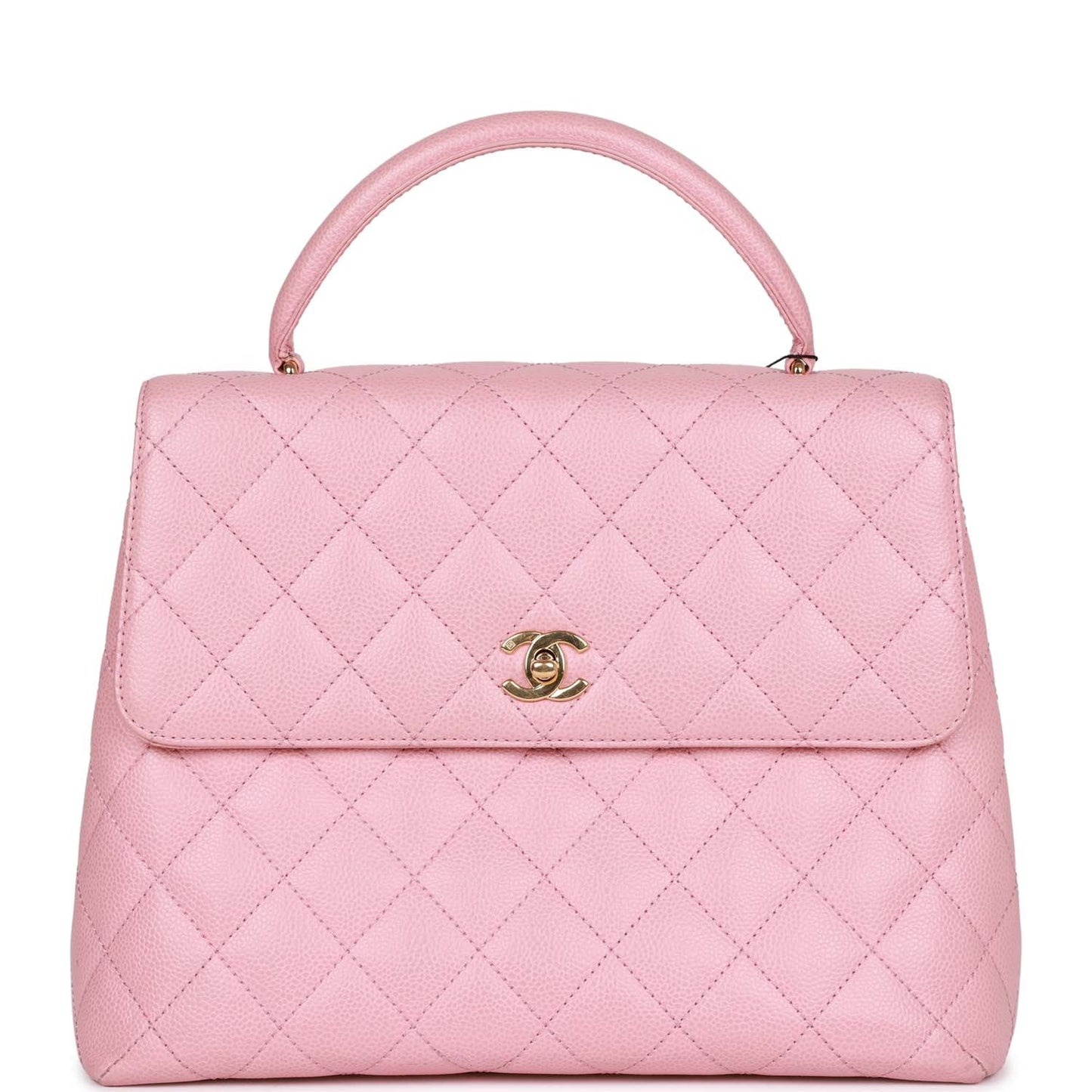 Chanel Vintage Kelly Handle Flap Bag Pink Caviar Gold Hardware