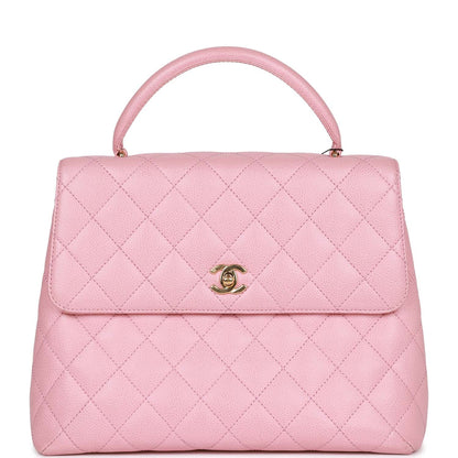 Chanel Vintage Kelly Handle Flap Bag Pink Caviar Gold Hardware